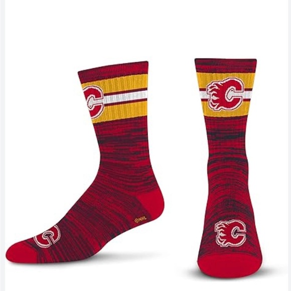 NHL Calgary Flames Athletic Socks Red Yellow Size Large - Picture 1 of 5